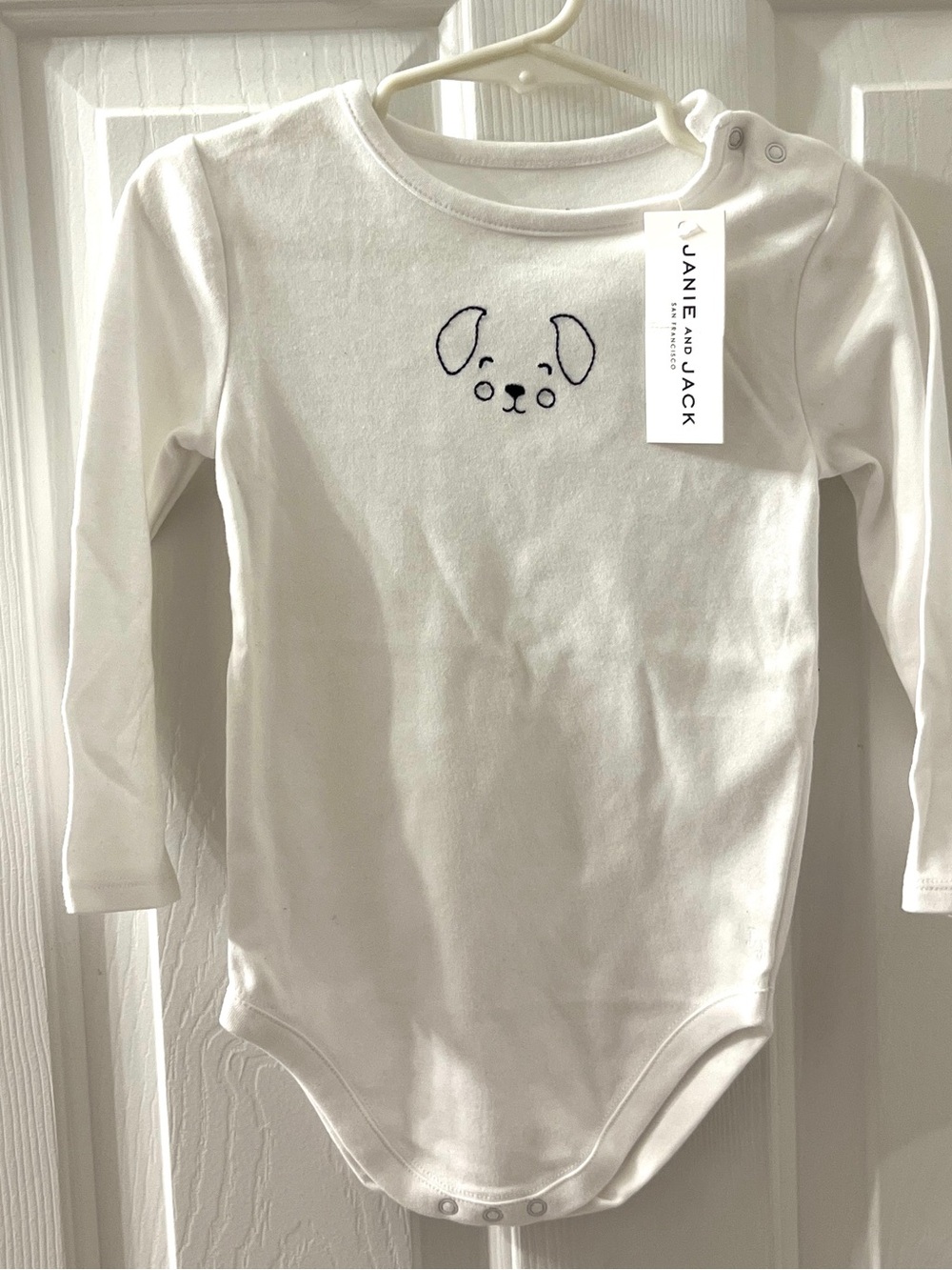 Janie & Jack Baby White Cotton Puppy Dog long-sleeve baby bodysuit Sz 18-24m NWT